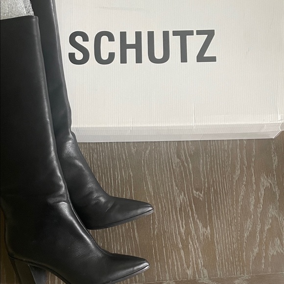 SCHUTZ Black Heeled Leather Boots - Picture 1 of 7